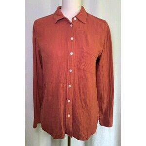 J.Crew Seersucker Cotton Button Down Shirt Long Sleeve Deep Orange Size XS